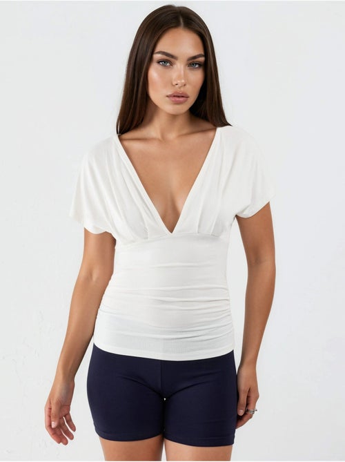 Blouse met v-hals en strikdetail busem - Kiabi
