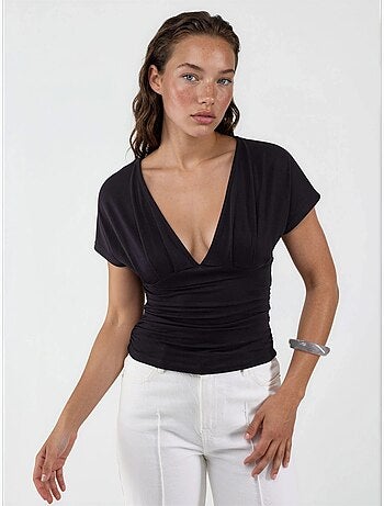 Blouse met v-hals en strikdetail busem