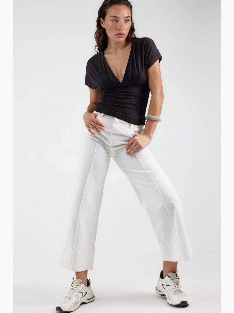 Blouse met v-hals en strikdetail busem Zwart - Kiabi