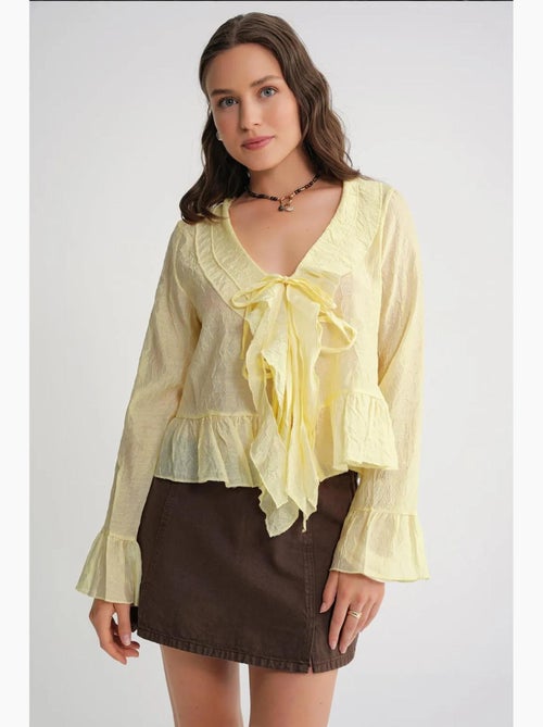 Blouse met v-hals, ruches en strikdetail mixray - Kiabi