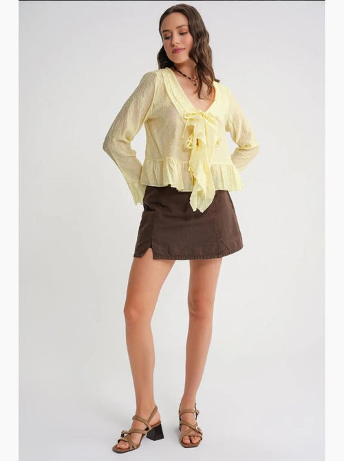 Blouse met v-hals, ruches en strikdetail mixray - Kiabi