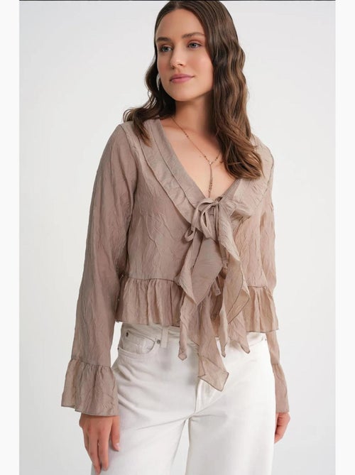 Blouse met v-hals, ruches en strikdetail mixray - Kiabi