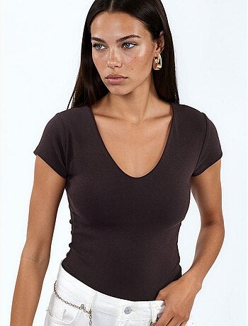 Blouse met v-hals van modal-katoenmengeling busem