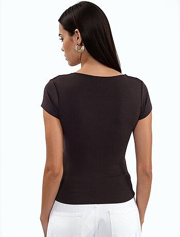 Blouse met v-hals van modal-katoenmengeling busem