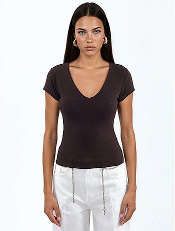 Blouse met v-hals van modal-katoenmengeling busem