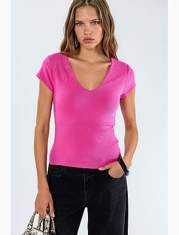 Blouse met v-hals van modal-katoenmengeling busem
