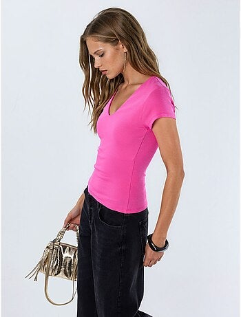 Blouse met v-hals van modal-katoenmengeling busem