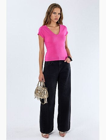 Blouse met v-hals van modal-katoenmengeling busem