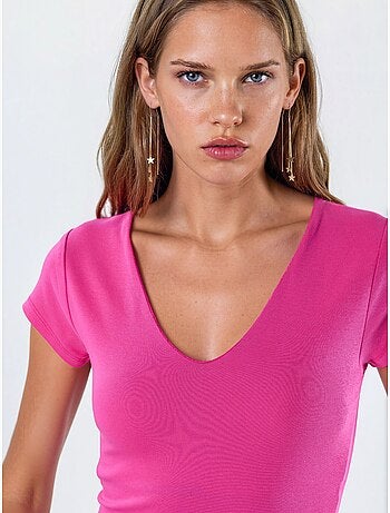 Blouse met v-hals van modal-katoenmengeling busem