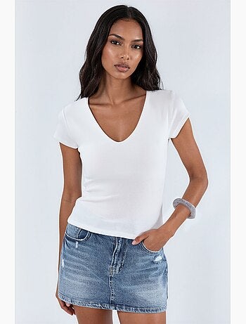 Blouse met v-hals van modal-katoenmengeling busem