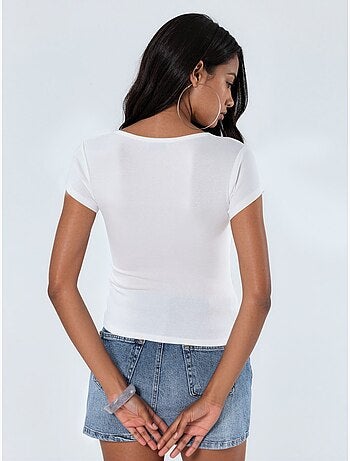 Blouse met v-hals van modal-katoenmengeling busem