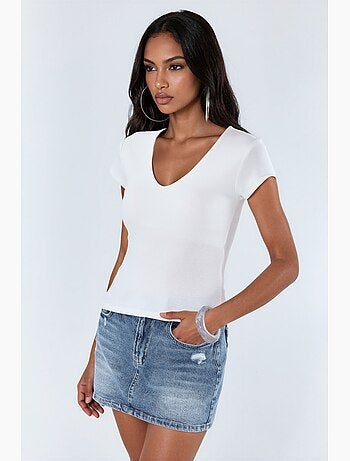 Blouse met v-hals van modal-katoenmengeling busem