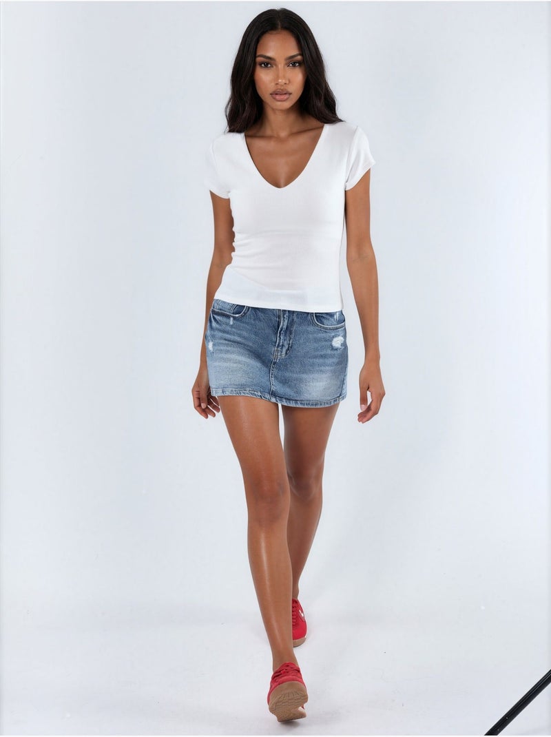 Blouse met v-hals van modal-katoenmengeling busem Wit - Kiabi
