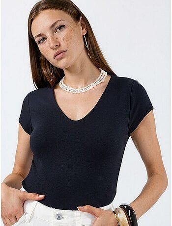 Blouse met v-hals van modal-katoenmengeling busem