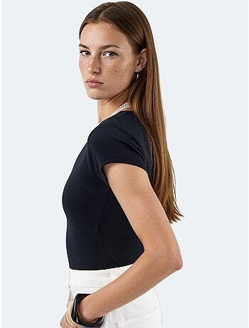 Blouse met v-hals van modal-katoenmengeling busem