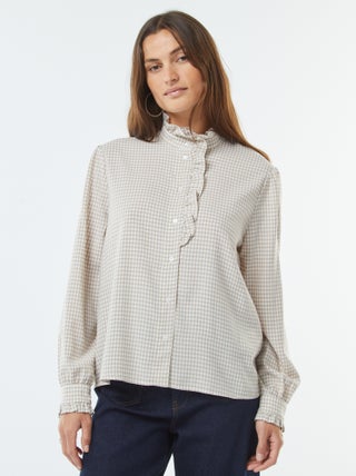 Blouse met vichyruitjes en ruches