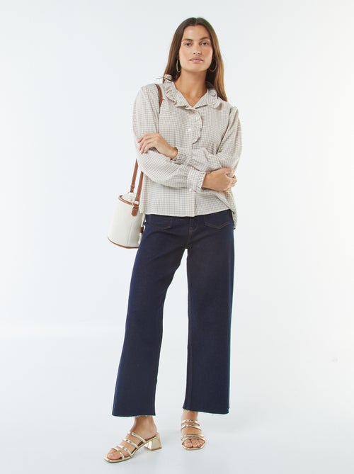 Blouse met vichyruitjes en ruches - Kiabi