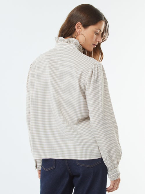 Blouse met vichyruitjes en ruches - Kiabi