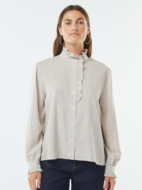 Blouse met vichyruitjes en ruches - Kiabi