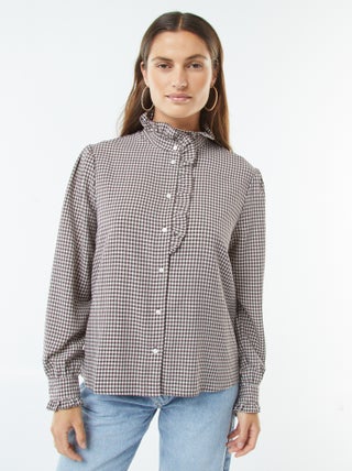 Blouse met vichyruitjes en ruches