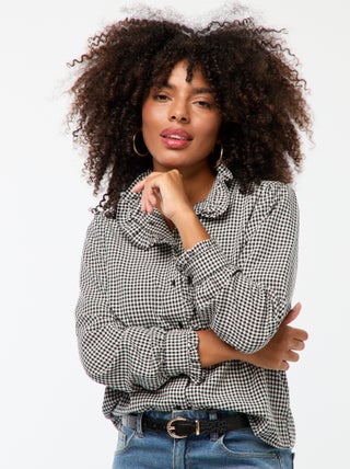 Blouse met vichyruitjes en ruches