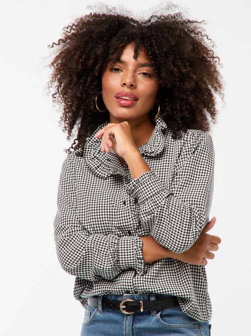 Blouse met vichyruitjes en ruches - Kiabi
