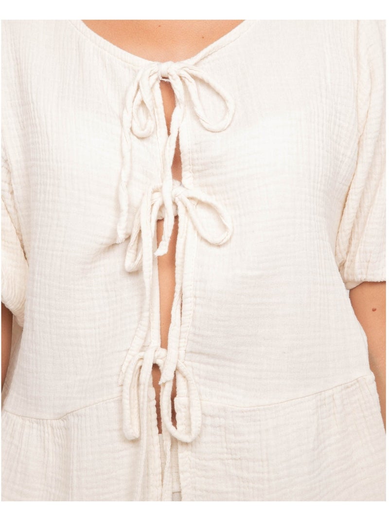 Blouse nouée gaze de conton OLERVIE Ecru - Kiabi