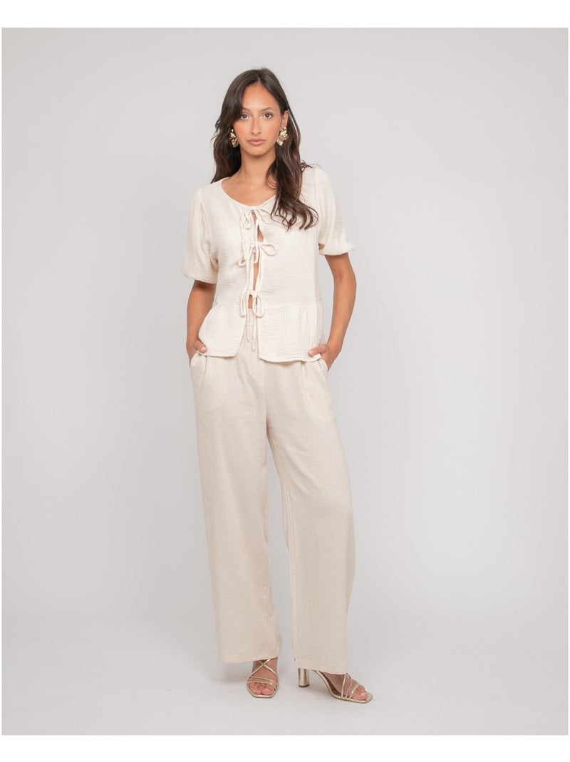 Blouse nouée gaze de conton OLERVIE Ecru - Kiabi