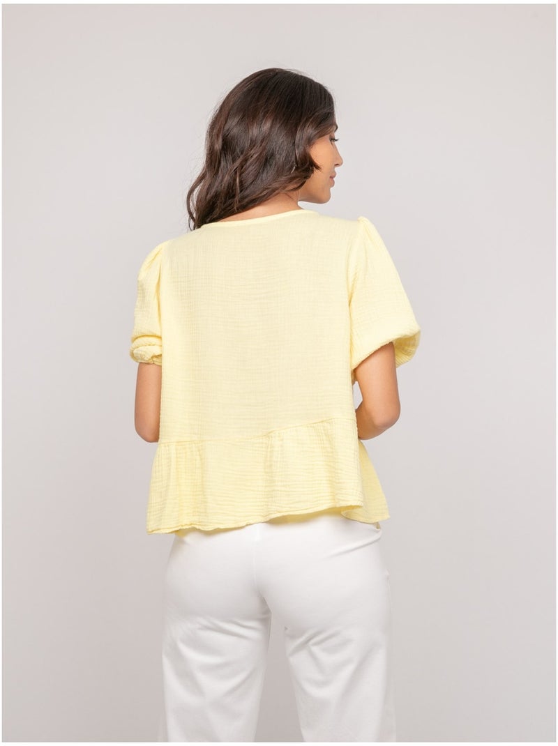 Blouse nouée gaze de conton OLERVIE Jaune - Kiabi