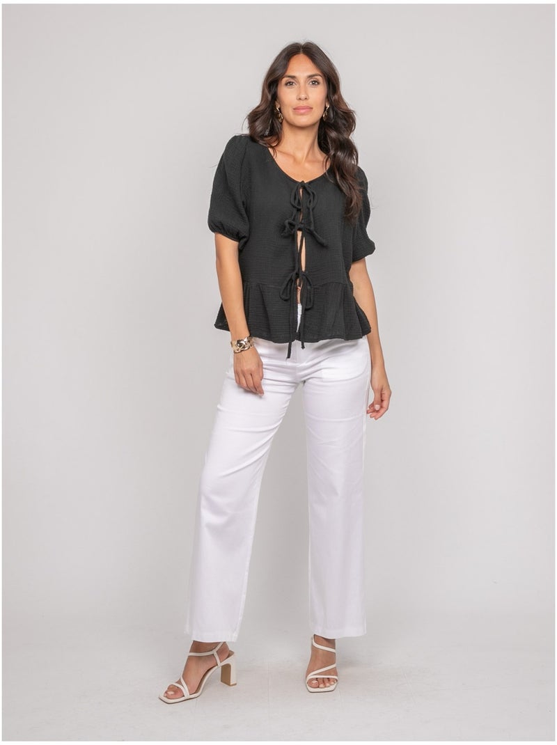 Blouse nouée gaze de conton OLERVIE Noir - Kiabi