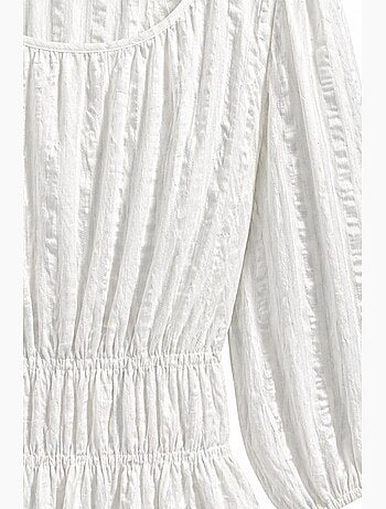 Blouse péplum texturée à col en u et manches trois-quarts mixray