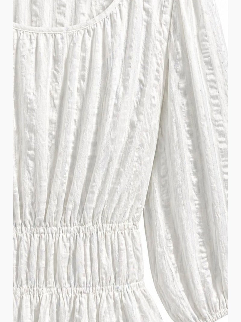 Blouse péplum texturée à col en u et manches trois-quarts mixray Ivoire - Kiabi