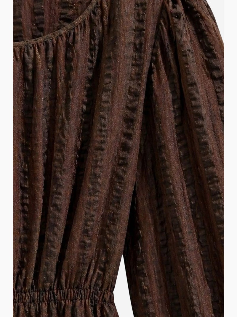 Blouse péplum texturée à col en u et manches trois-quarts mixray Marron - Kiabi