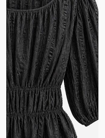 Blouse péplum texturée à col en u et manches trois-quarts mixray
