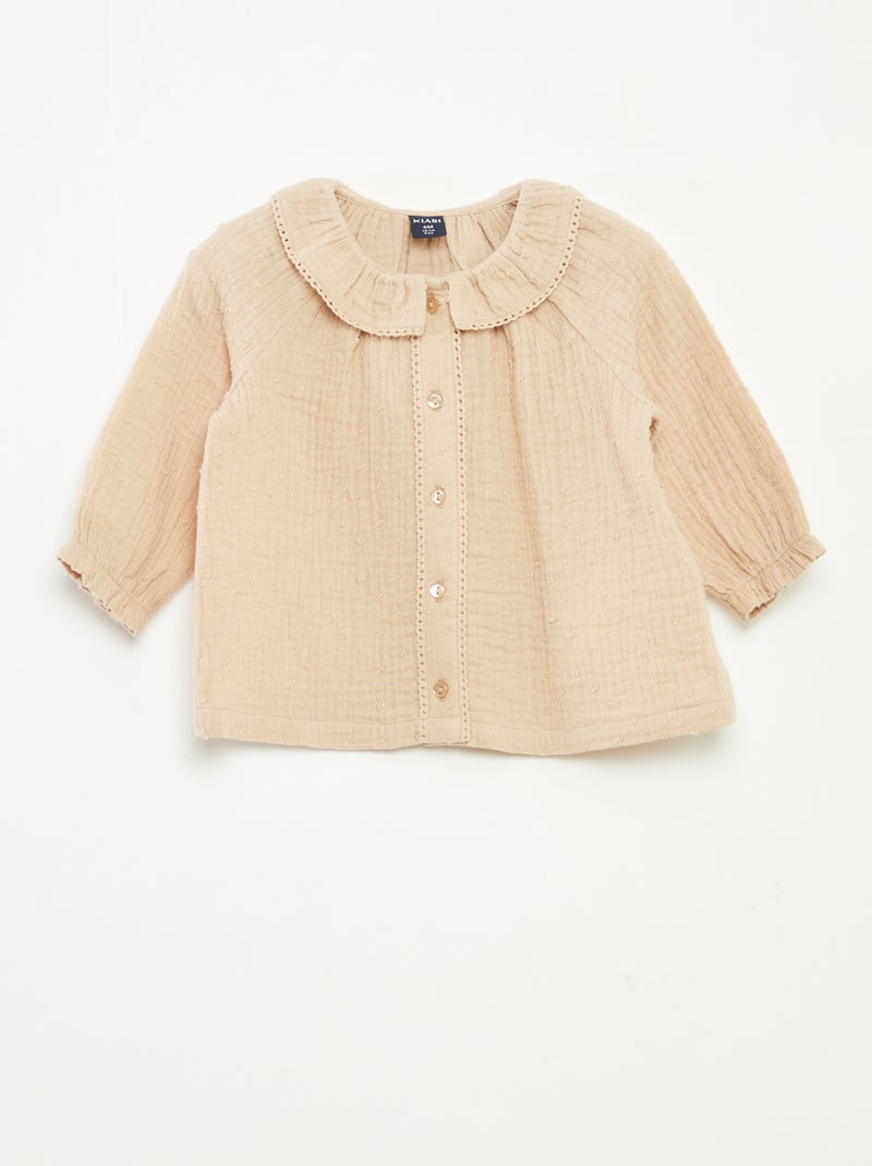 Blouse plumetis en gaze de coton Beige - Kiabi
