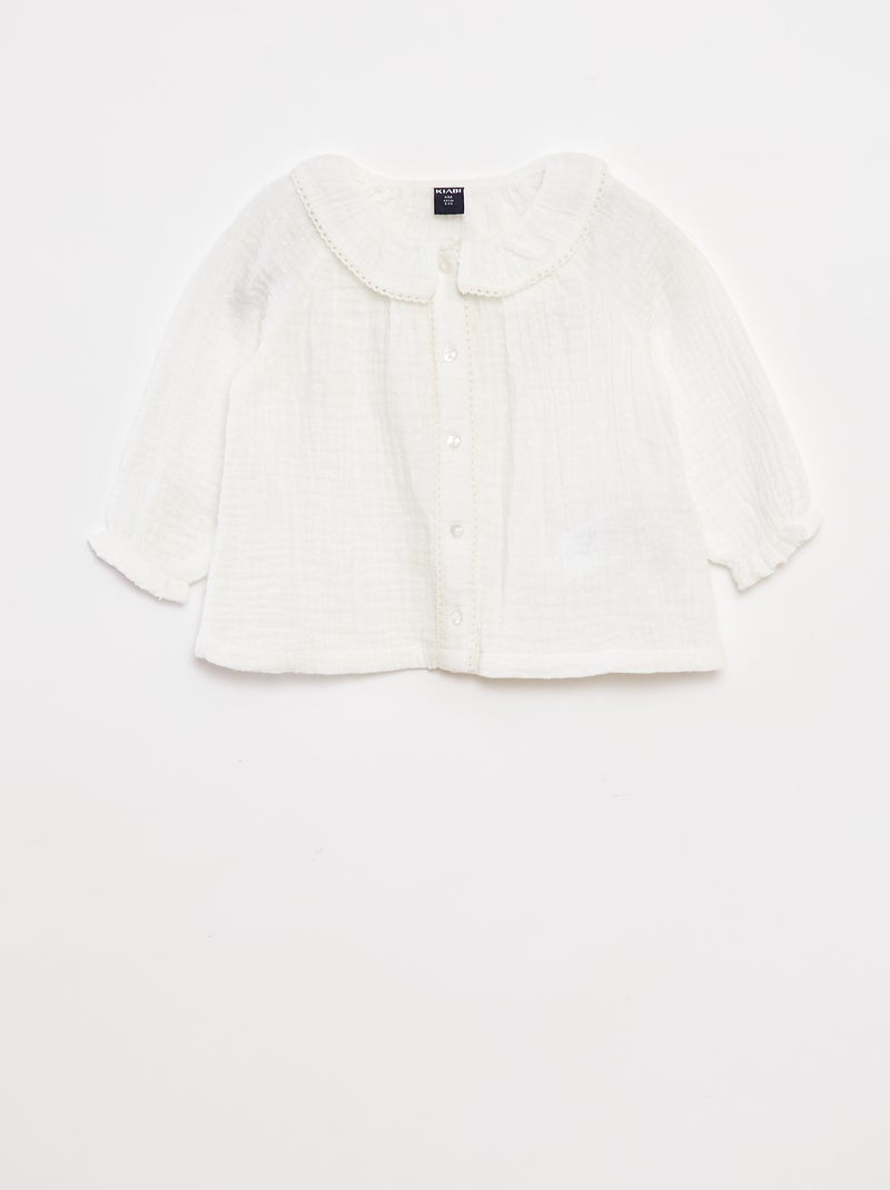 Blouse plumetis en gaze de coton blanc - Kiabi
