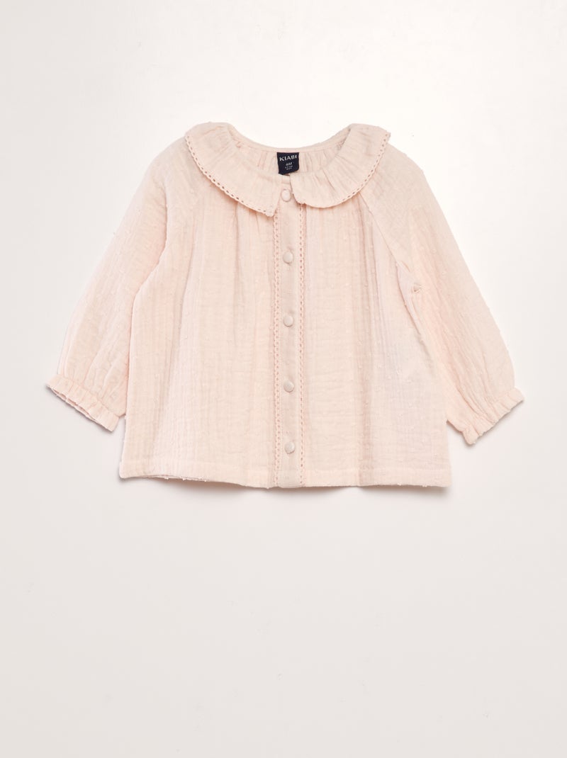 Blouse plumetis en gaze de coton Rose clair - Kiabi