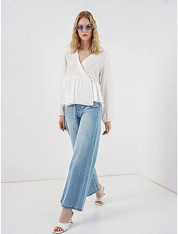 Blouse portefeuille en crêpe à col en v et détail nœud bdart