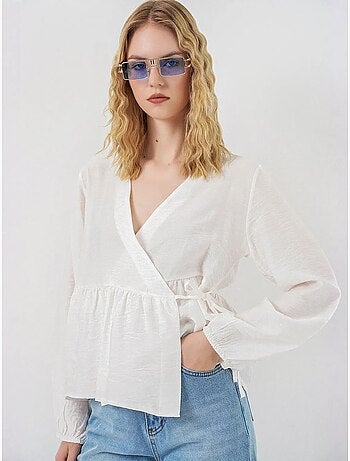 Blouse portefeuille en crêpe à col en v et détail nœud bdart