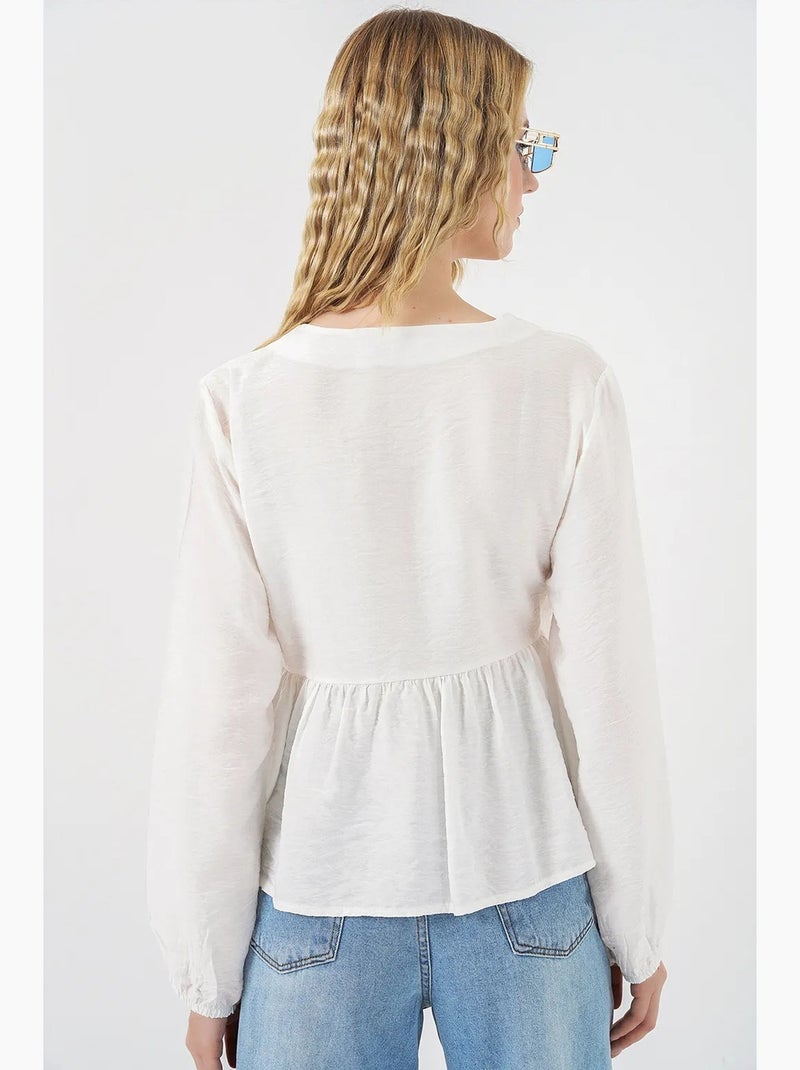 Blouse portefeuille en crêpe à col en v et détail nœud bdart Blanc - Kiabi