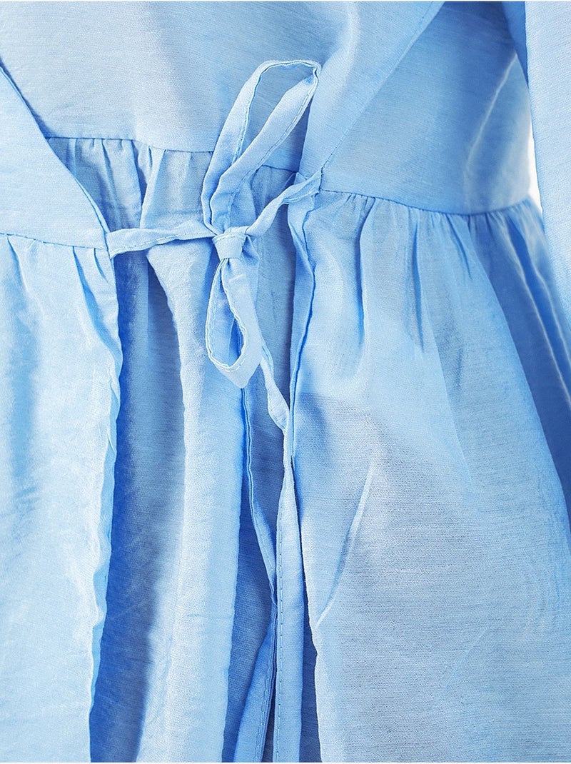 Blouse portefeuille en crêpe à col en v et détail nœud bdart Bleu clair - Kiabi