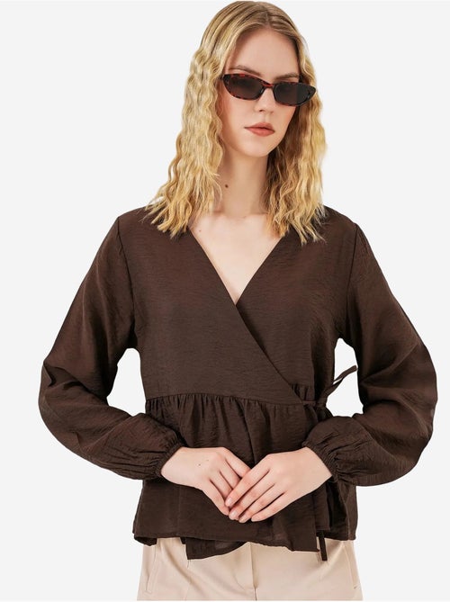 Blouse portefeuille en crêpe à col en v et détail nœud bdart - Kiabi