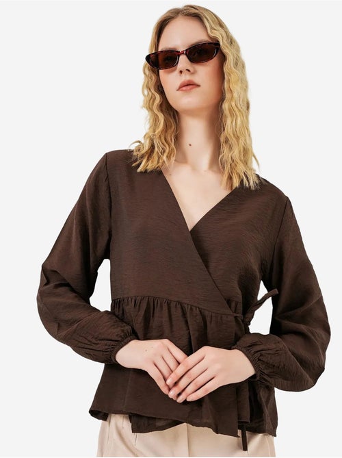 Blouse portefeuille en crêpe à col en v et détail nœud bdart - Kiabi