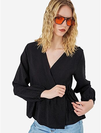 Blouse portefeuille en crêpe à col en v et détail nœud bdart