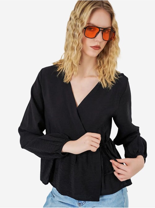 Blouse portefeuille en crêpe à col en v et détail nœud bdart - Kiabi
