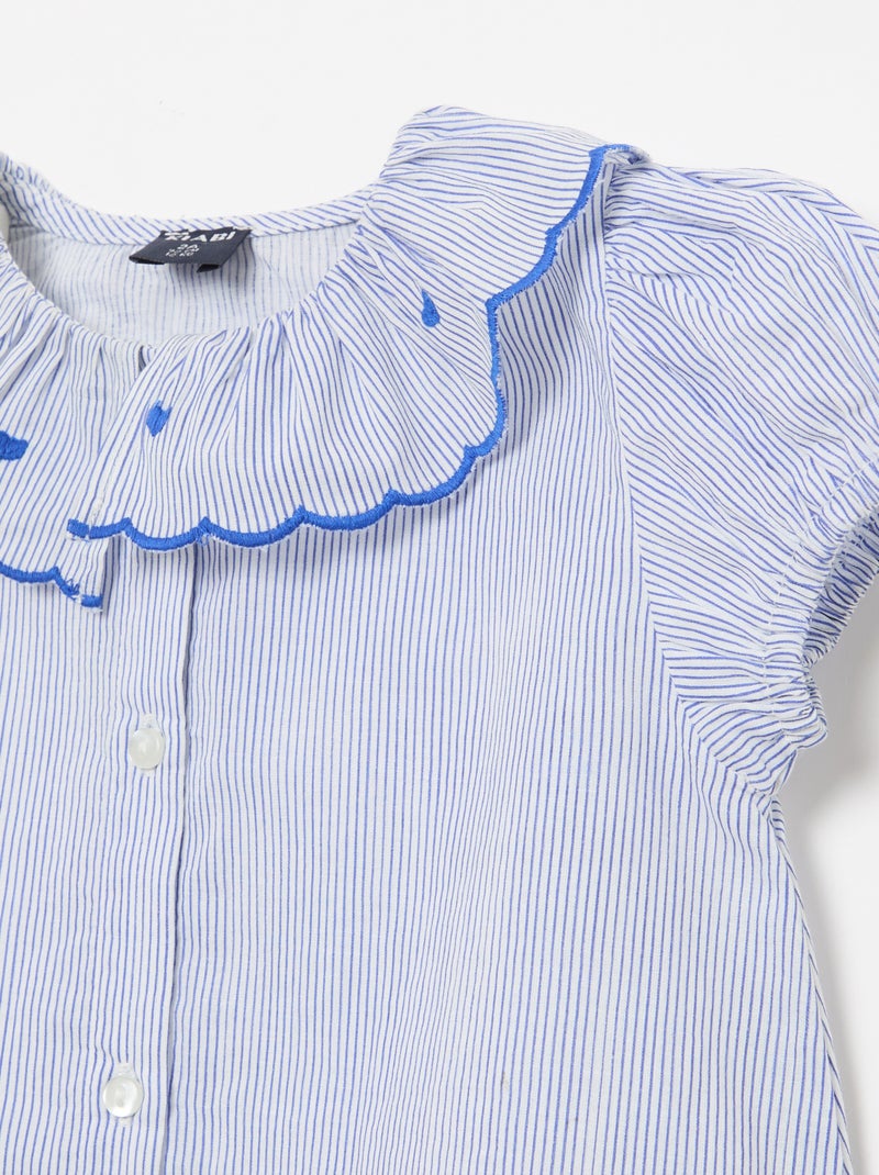 Blouse rayée à manches courtes et base volantée Bleu - Kiabi