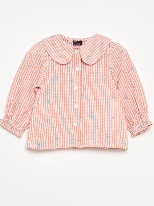 Blouse rayée à manches longues avec broderies 'fleurs' - Kiabi