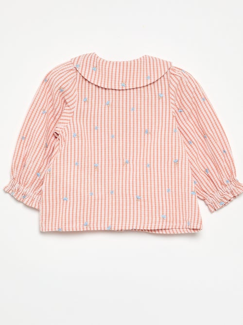 Blouse rayée à manches longues avec broderies 'fleurs' - Kiabi