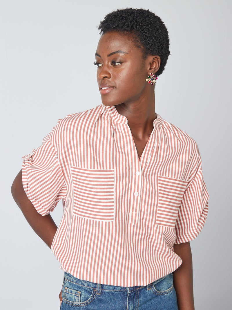 Blouse rayée en lin mélangé Rose saumon - Kiabi