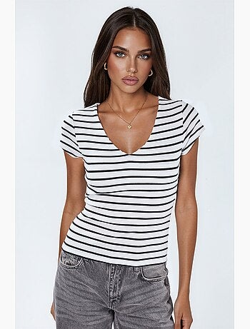 Blouse rayée en mélange de coton à col en v busem